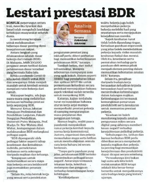 UNIVERSITI PUTRA MALAYSIA NEWSPAPER CLIPPING 19 APRIL 2026 BDR: Who is actually working, who 'appears' to be working? - Utusan Malaysia (Prof. Associate Professor Dr. Nor Wahiza Abdul Wahat, Faculty of Education
